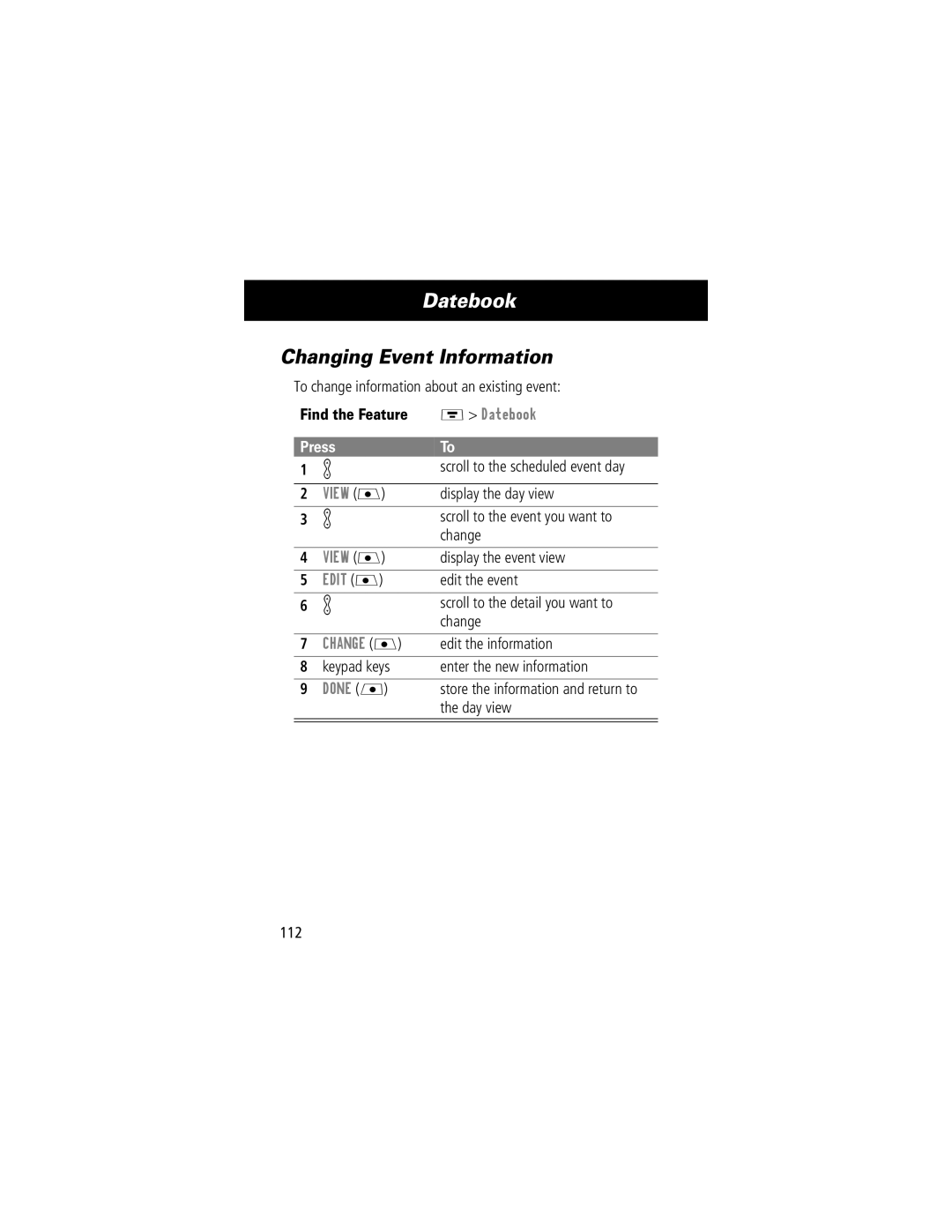 Motorola V70 manual Changing Event Information 