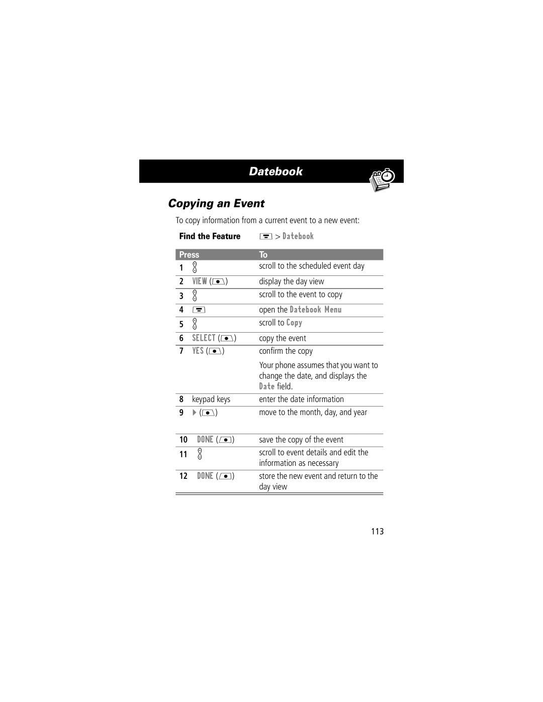 Motorola V70 manual Copying an Event 