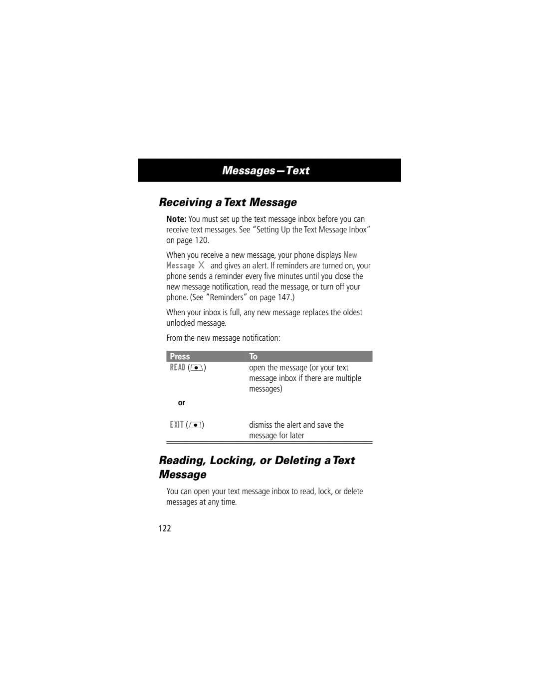 Motorola V70 manual Receiving a Text Message, Reading, Locking, or Deleting a Text Message 