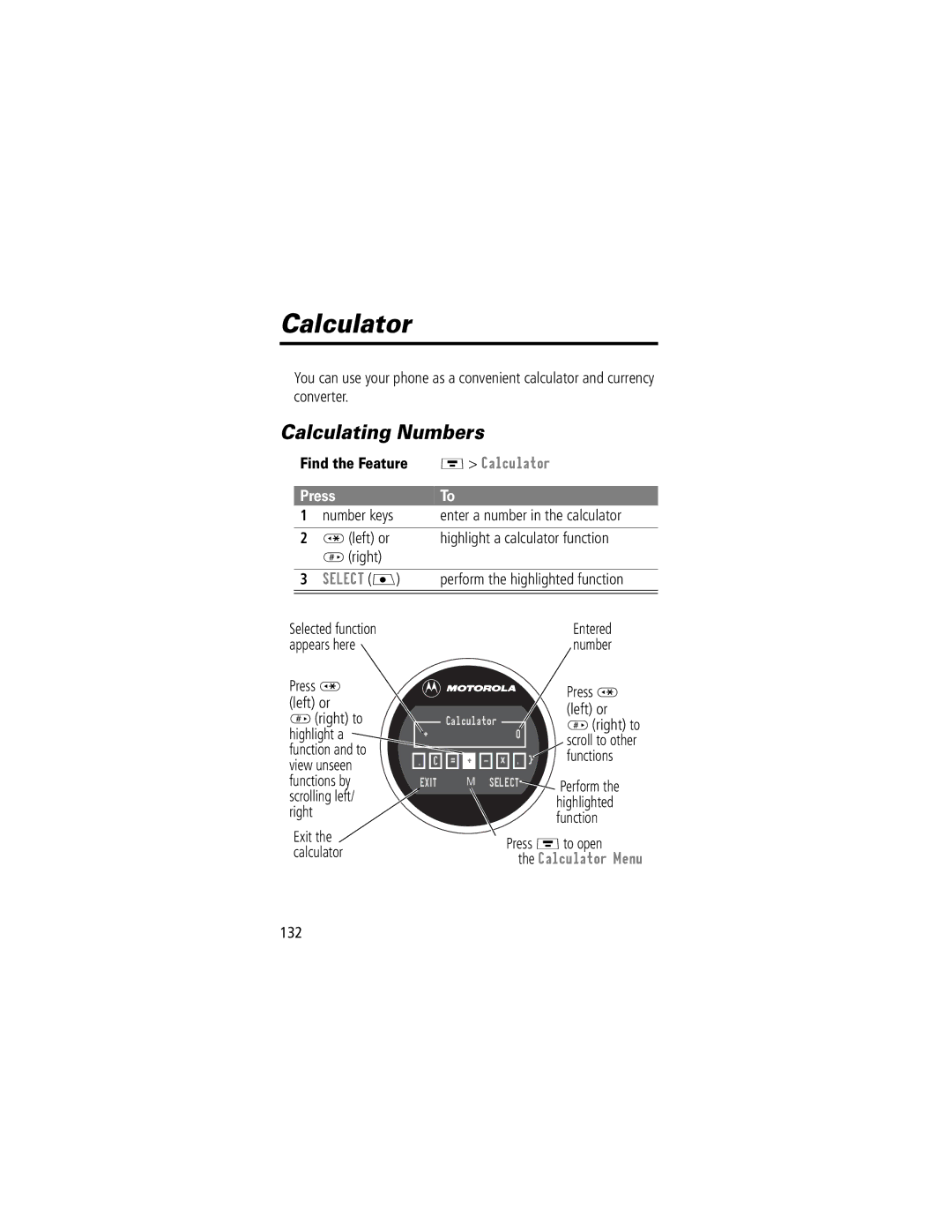 Motorola V70 manual Calculator, Calculating Numbers 