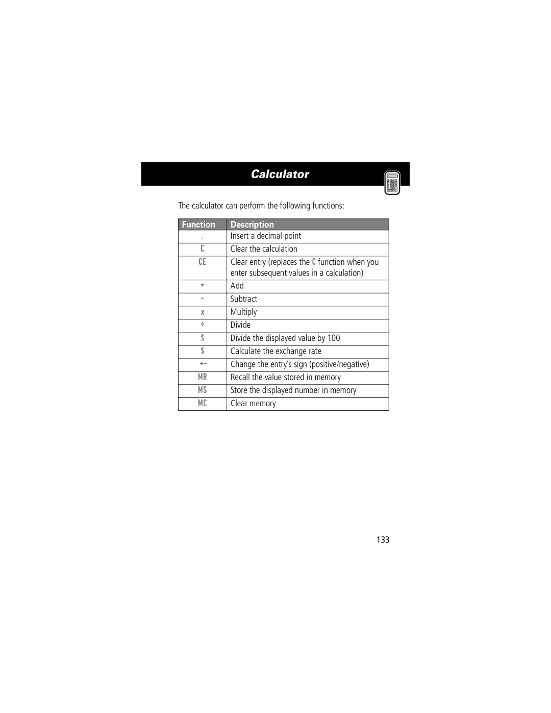 Motorola V70 manual Calculator, Function Description 