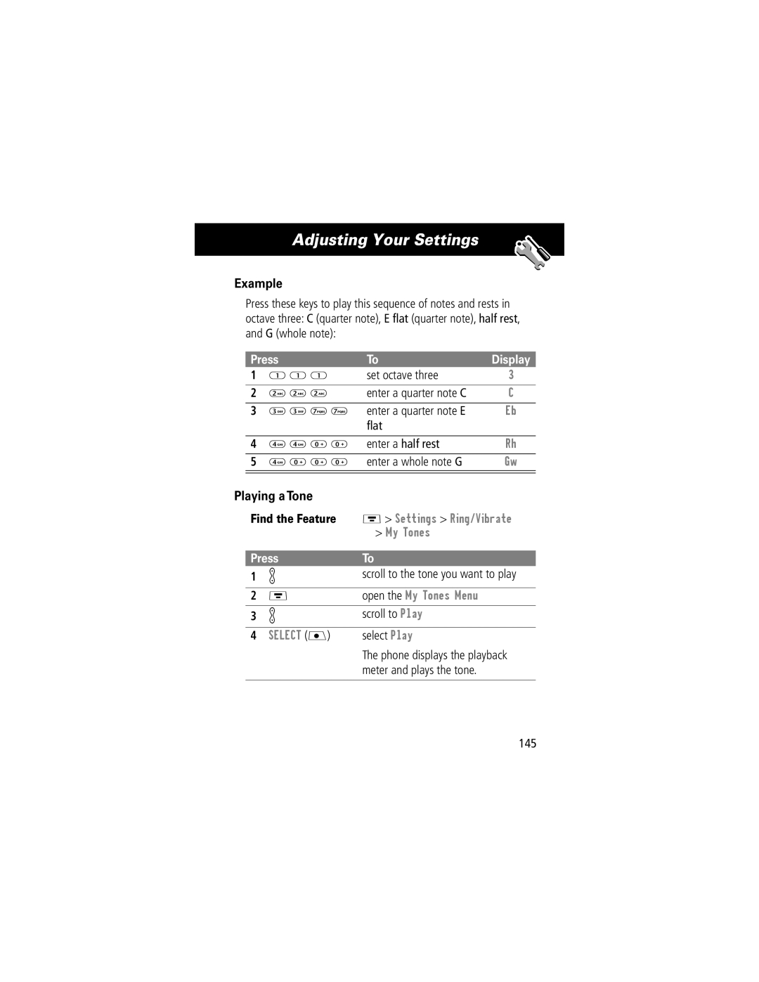 Motorola V70 manual Example, Playing a Tone, Press Display 