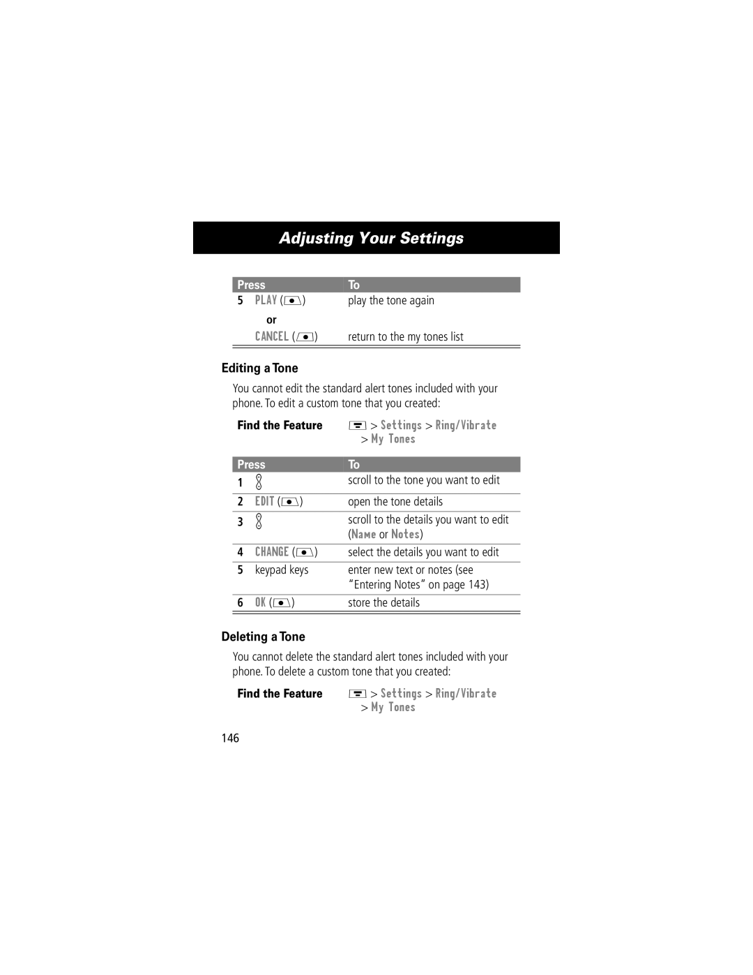 Motorola V70 manual Editing a Tone, Deleting a Tone 