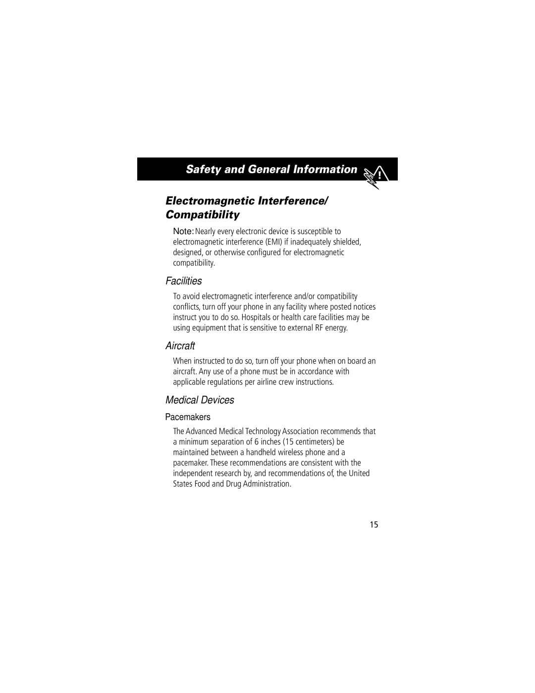 Motorola V70 manual Electromagnetic Interference/ Compatibility, Facilities, Aircraft, Medical Devices, Pacemakers 