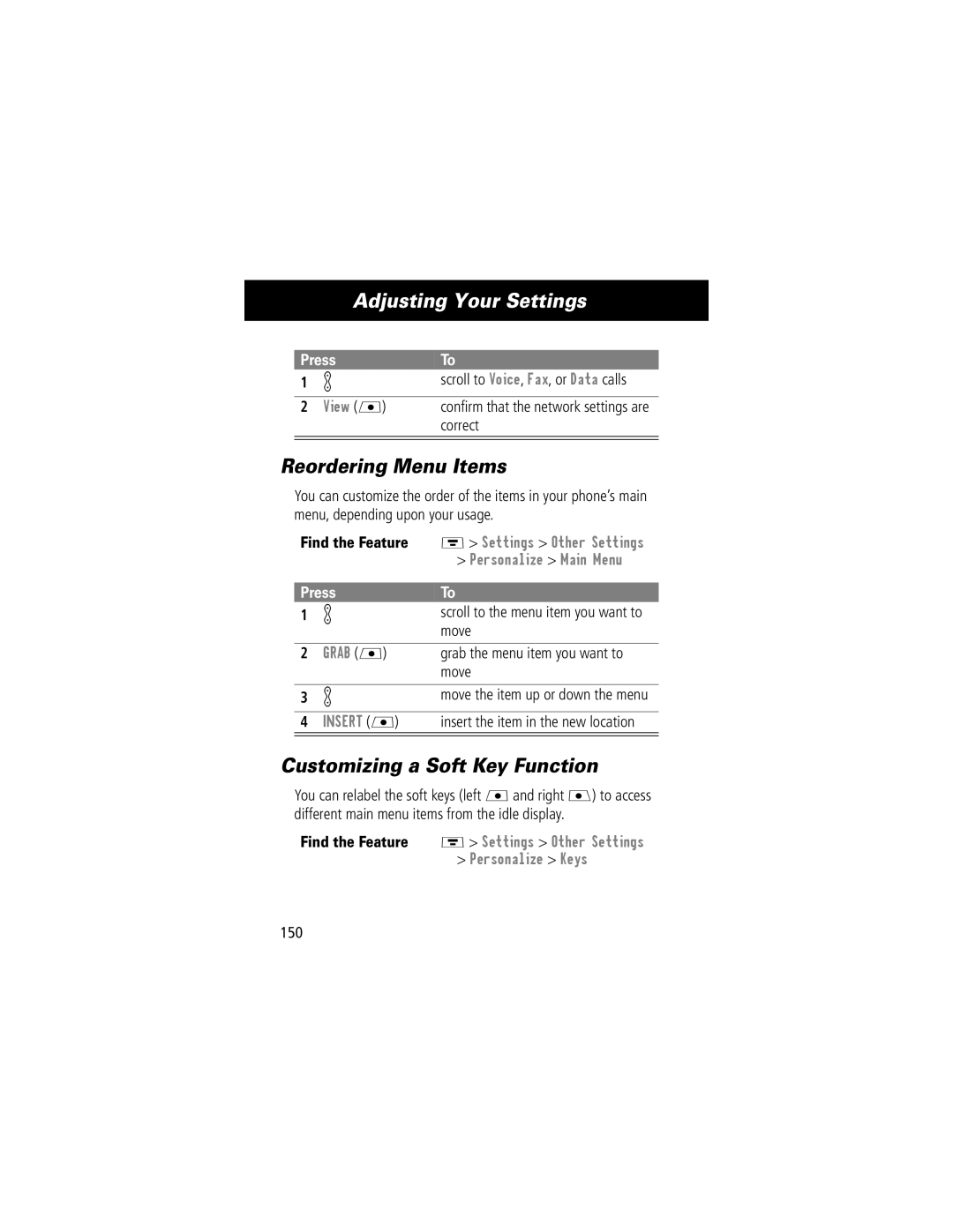 Motorola V70 manual Reordering Menu Items, Customizing a Soft Key Function 