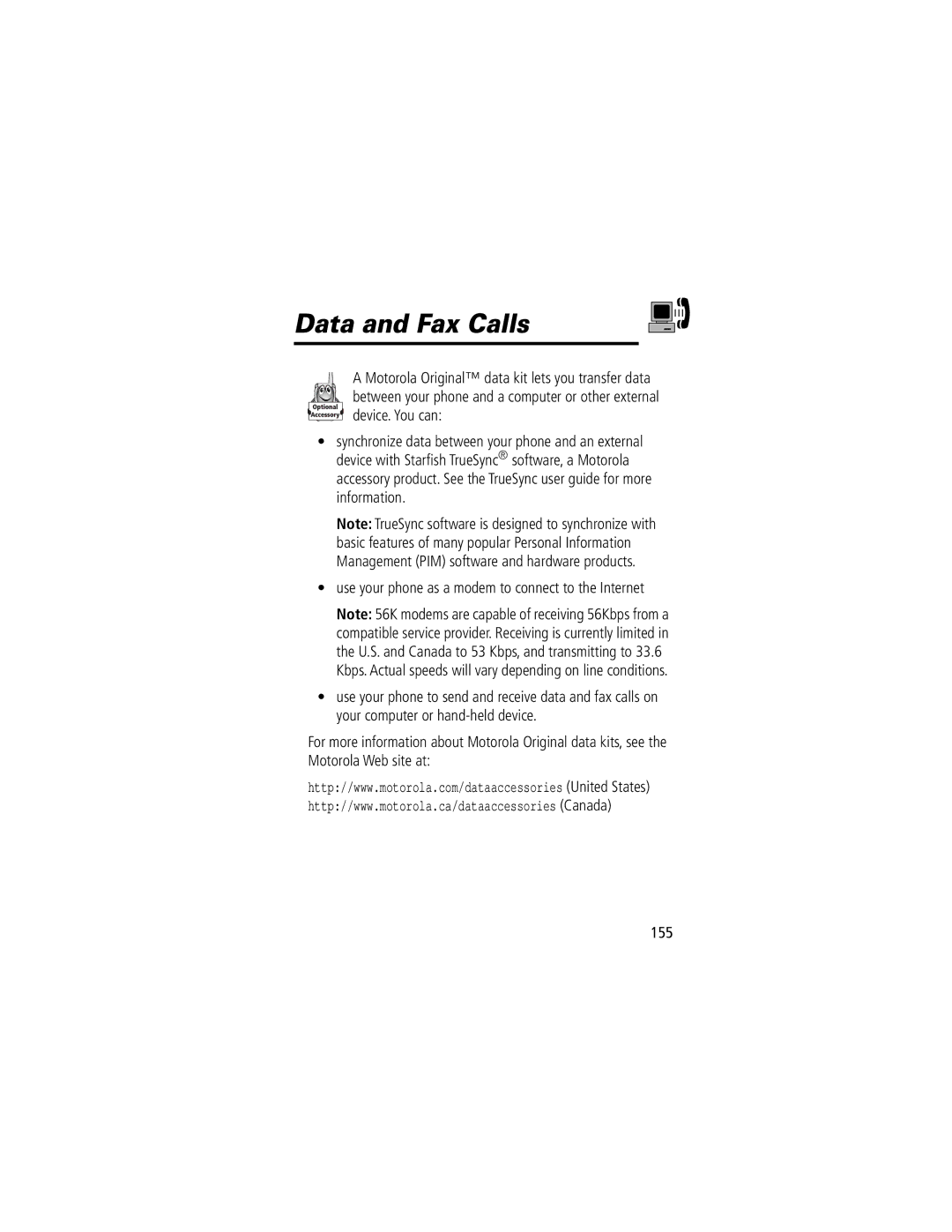 Motorola V70 manual Data and Fax Calls 