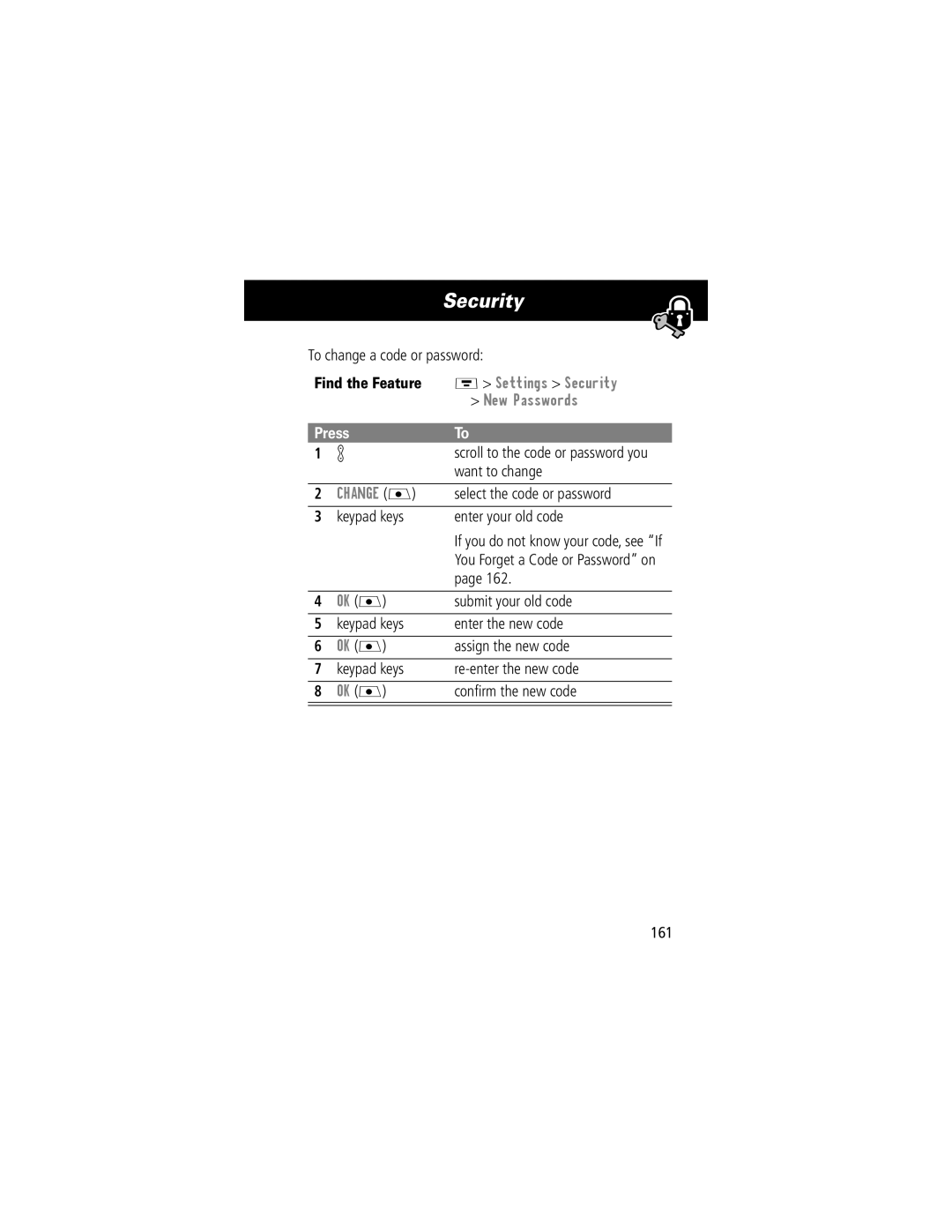 Motorola V70 manual Security 