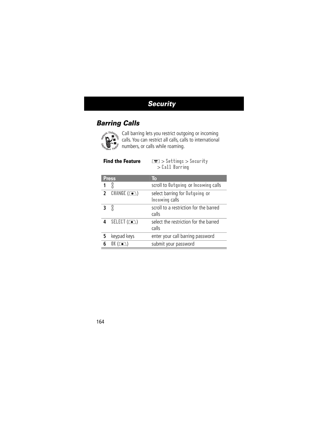 Motorola V70 manual Barring Calls 