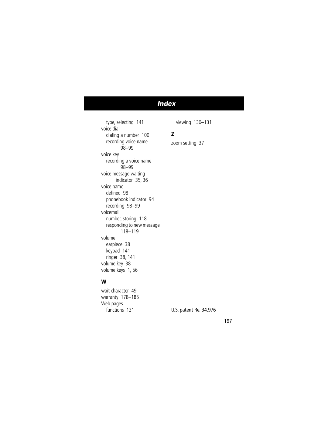 Motorola V70 manual 118-119, Functions Viewing Zoom setting Patent Re ,976 197 