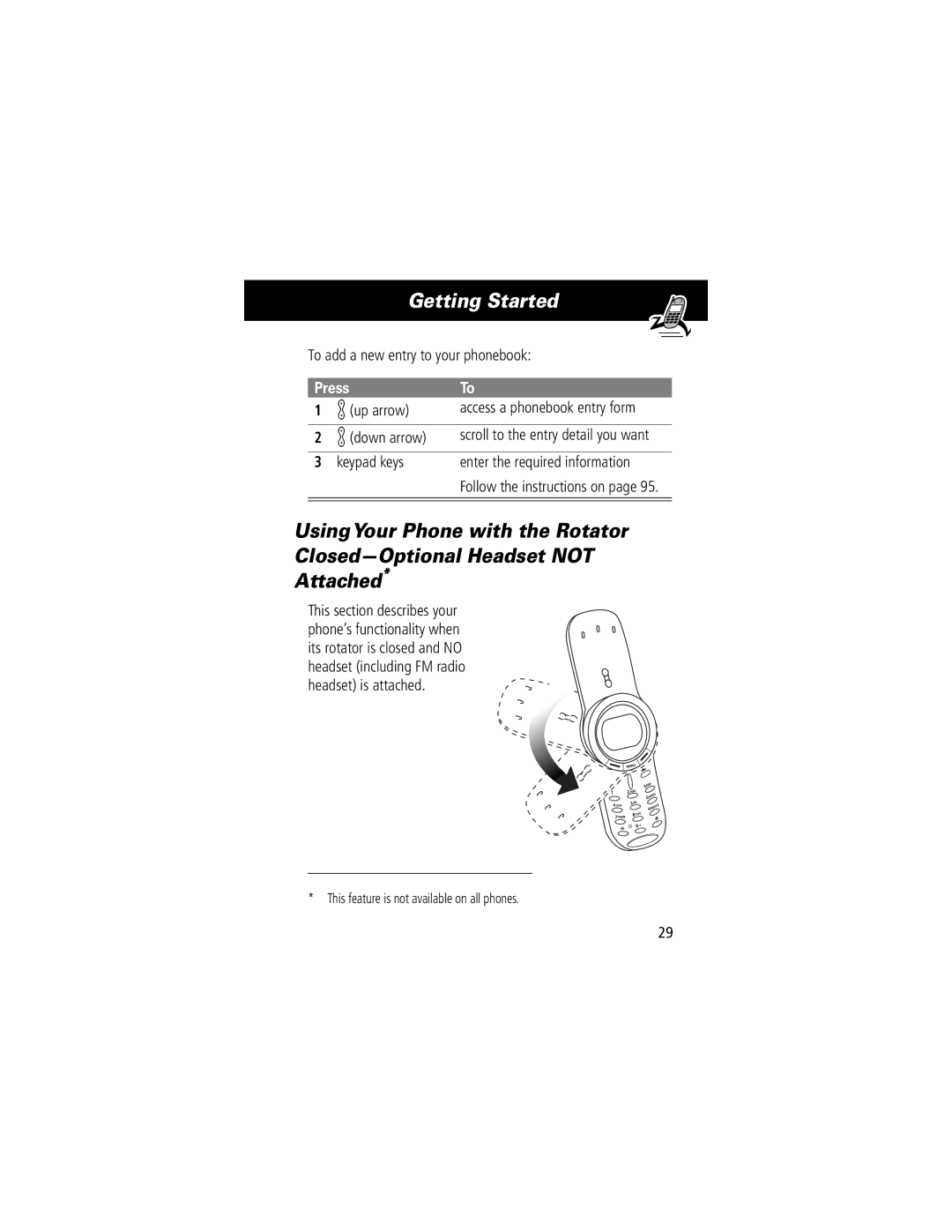 Motorola V70 manual To add a new entry to your phonebook, Kup arrow Access a phonebook entry form Kdown arrow 