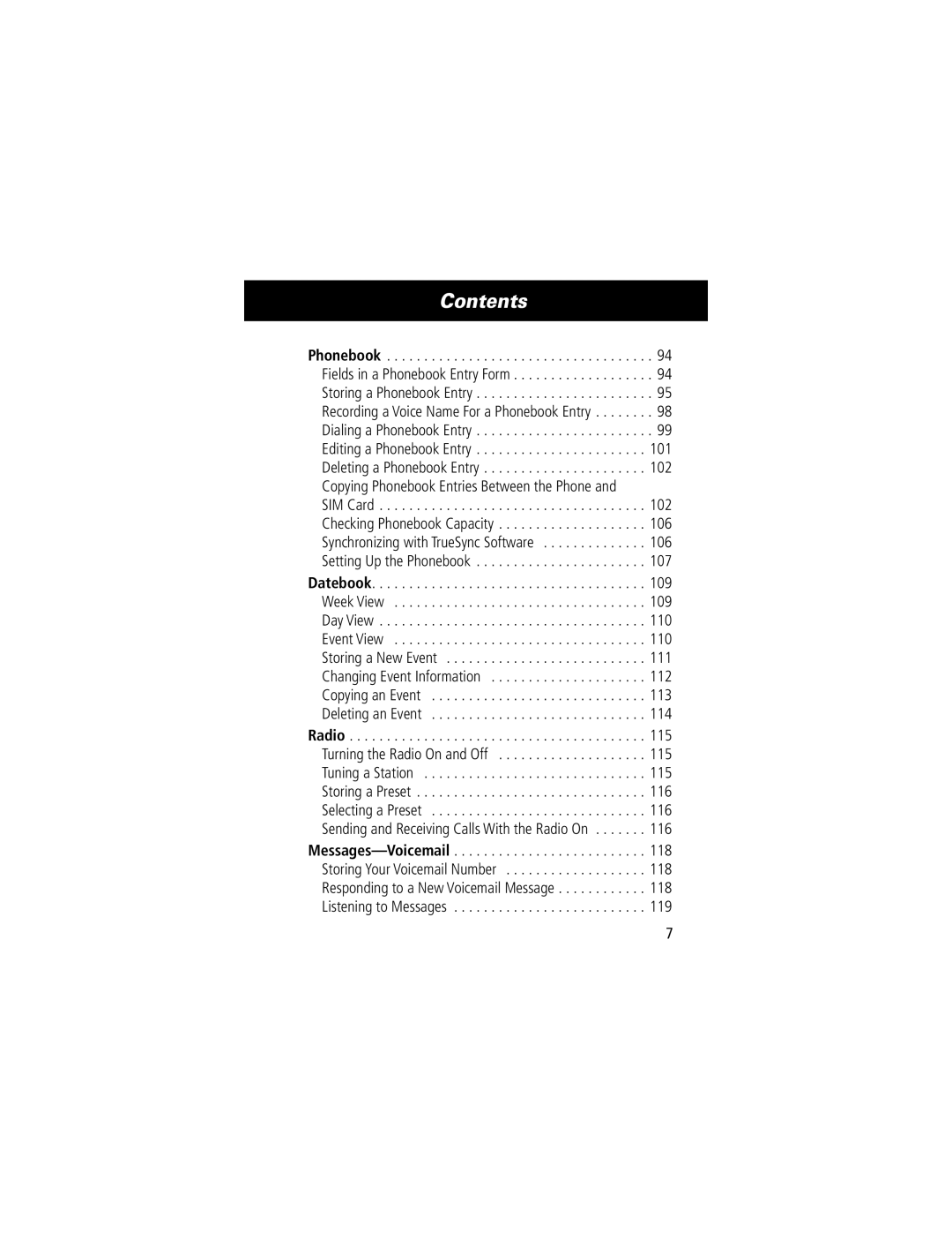 Motorola V70 manual 101, 102, 106, 107, 109, 110, 111, 112, 113, 114, 115, 116 