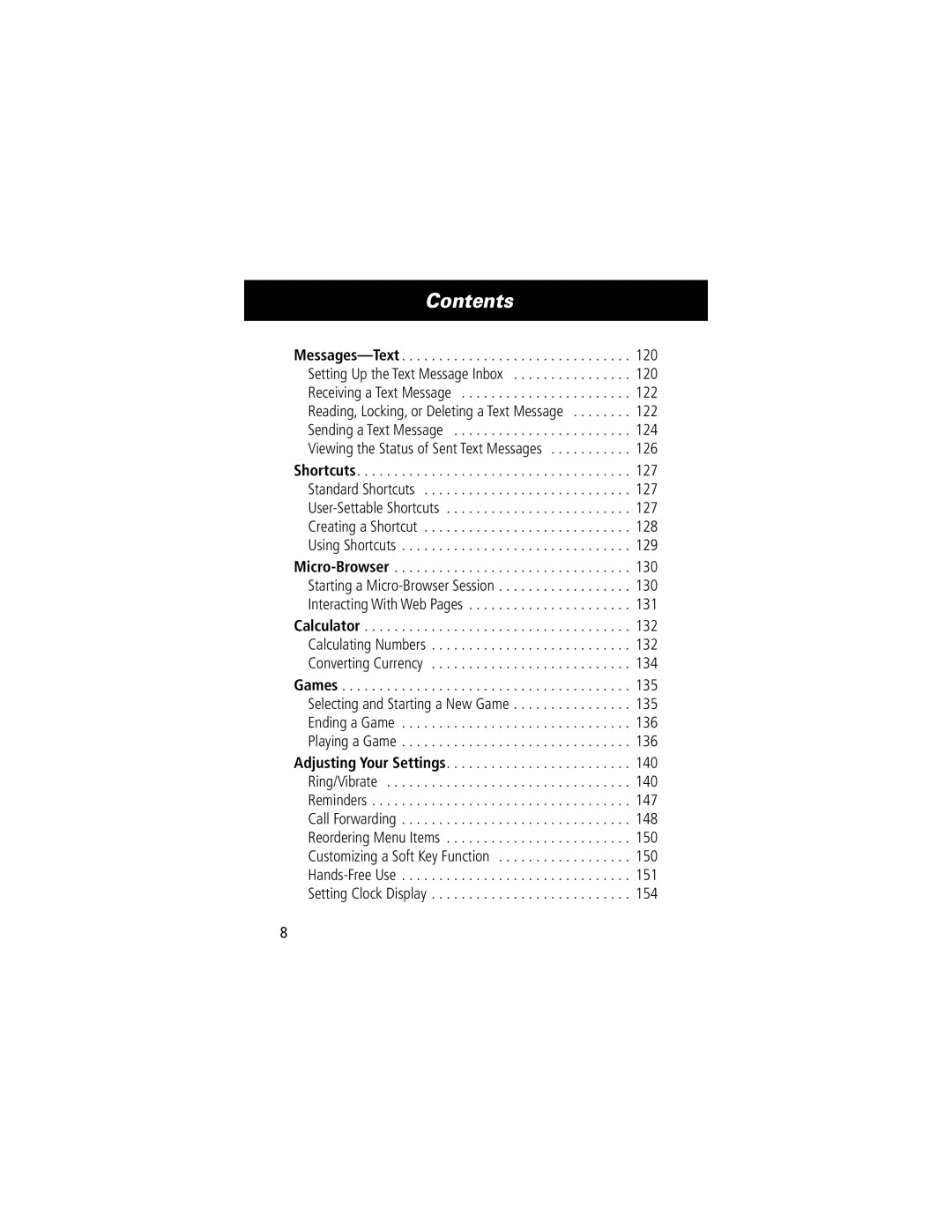 Motorola V70 manual 120, 122, 124, 126 