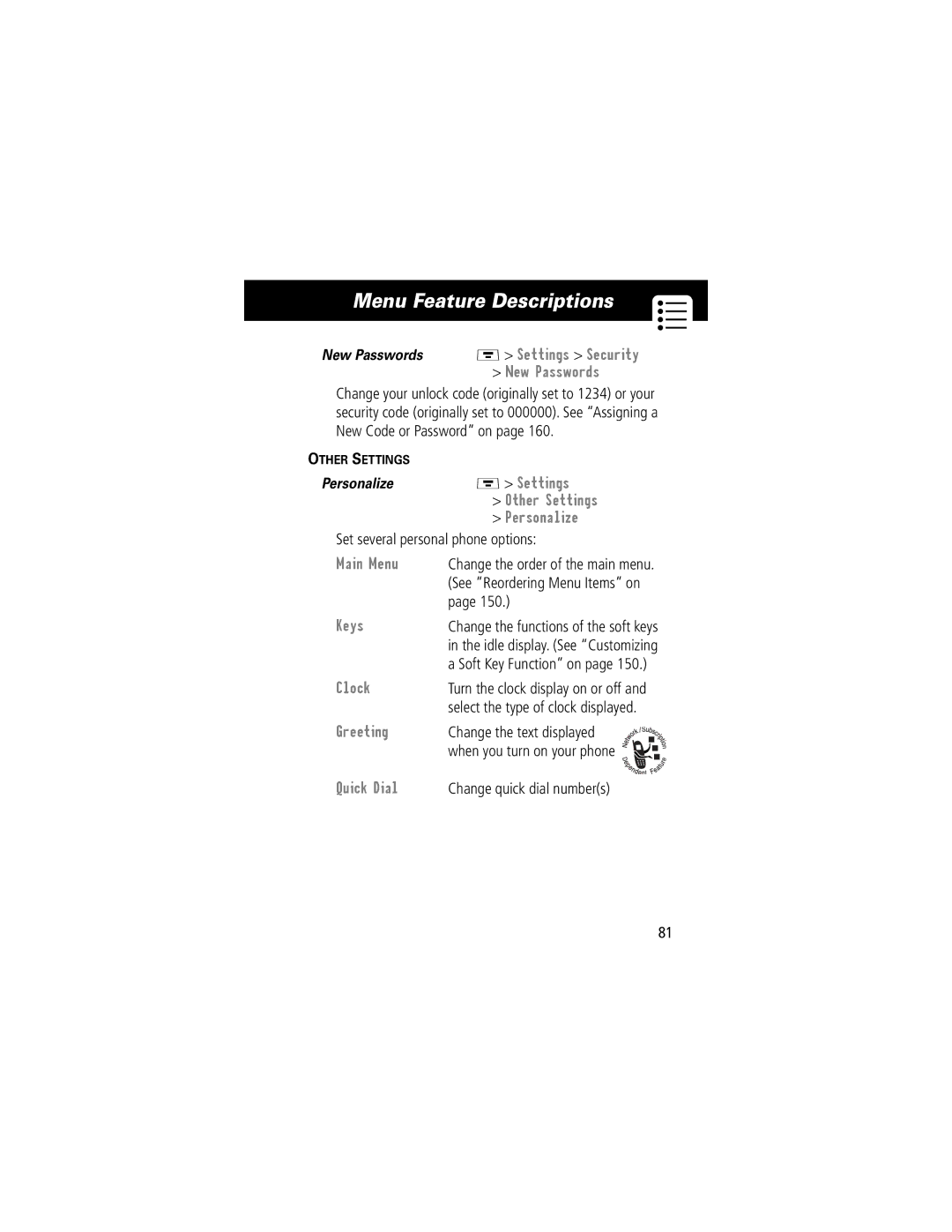 Motorola V70 manual Set several personal phone options, Change the text displayed When you turn on your phone 