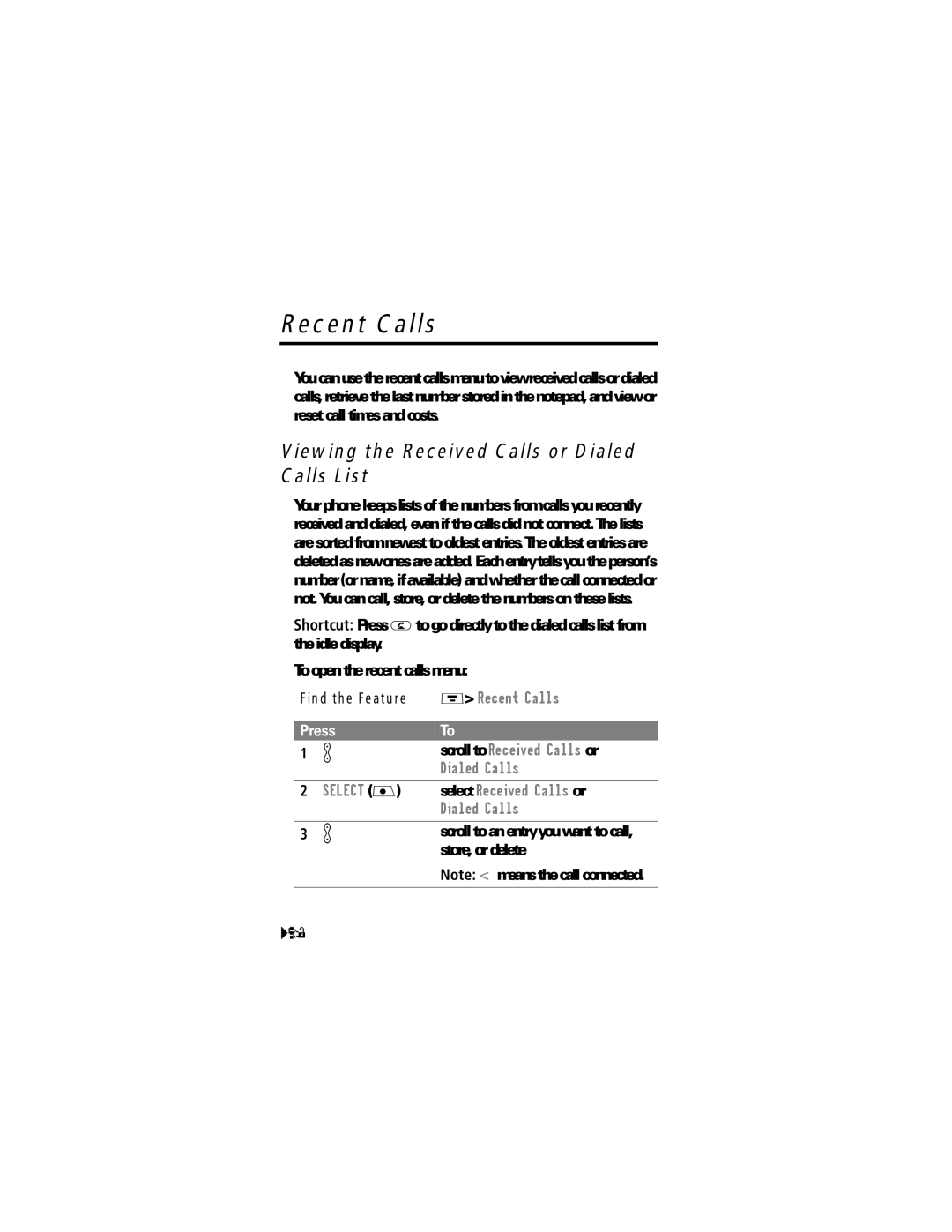 Motorola V70 Recent Calls, Viewing the Received Calls or Dialed Calls List, Scroll to Received Calls or, Store, or delete 