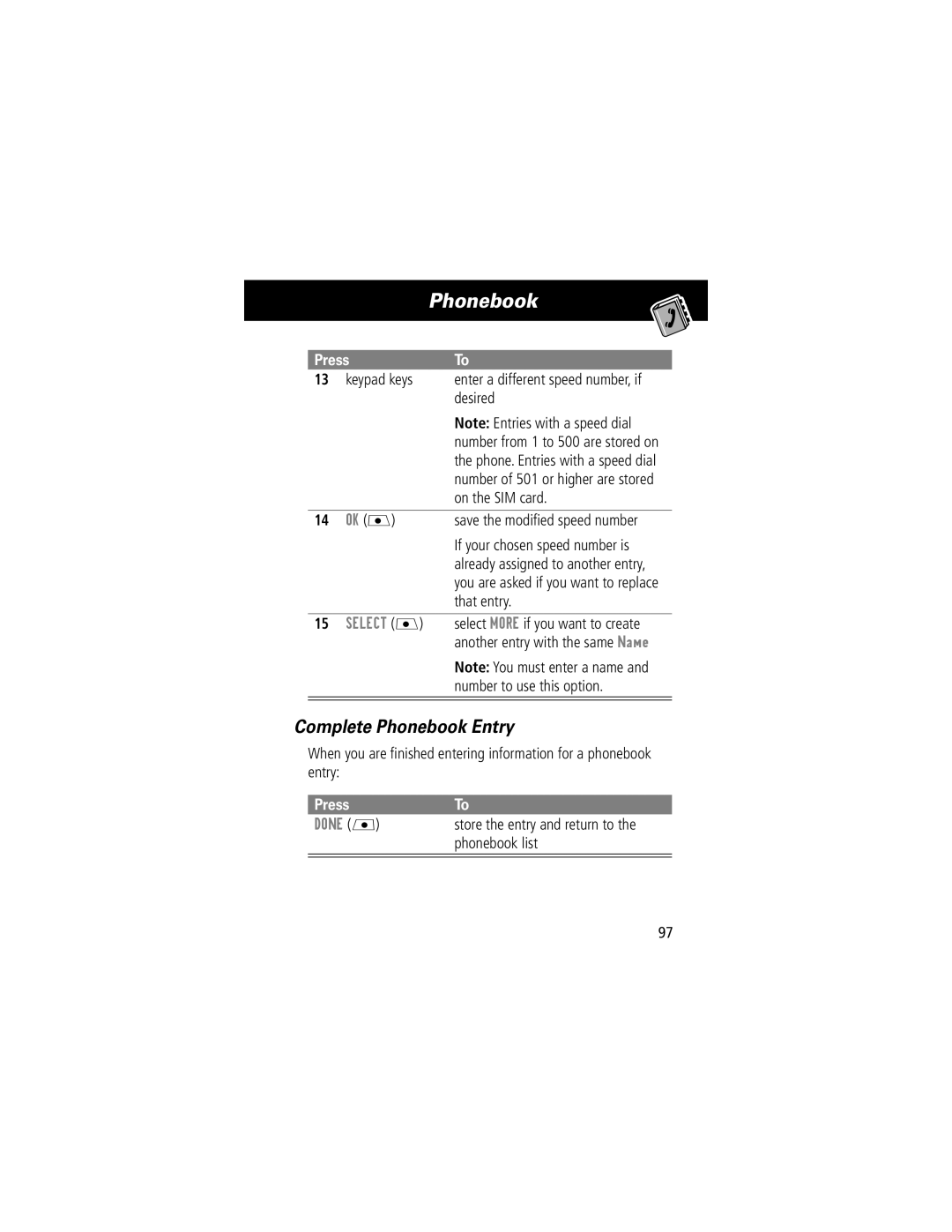 Motorola V70 manual Complete Phonebook Entry 