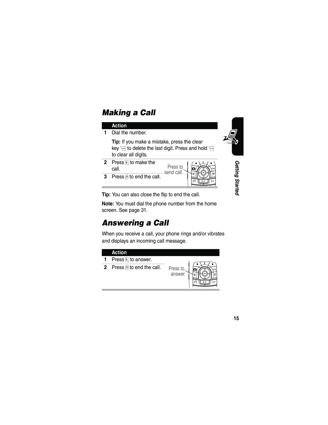 Motorola V710 manual Making a Call, Answering a Call, Tip You can also close the flip to end the call, Press Oto answer 