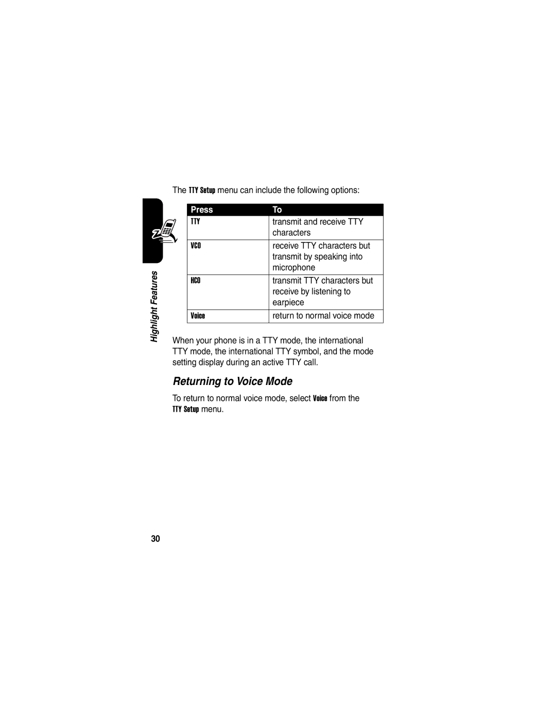 Motorola V710 manual Returning to Voice Mode 