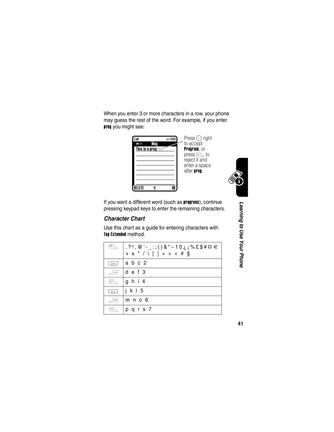 Motorola V710 manual Character Chart, YÉ Press Sright, To accept 