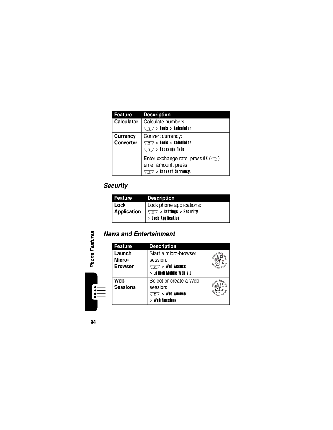 Motorola V710 manual Security, News and Entertainment 