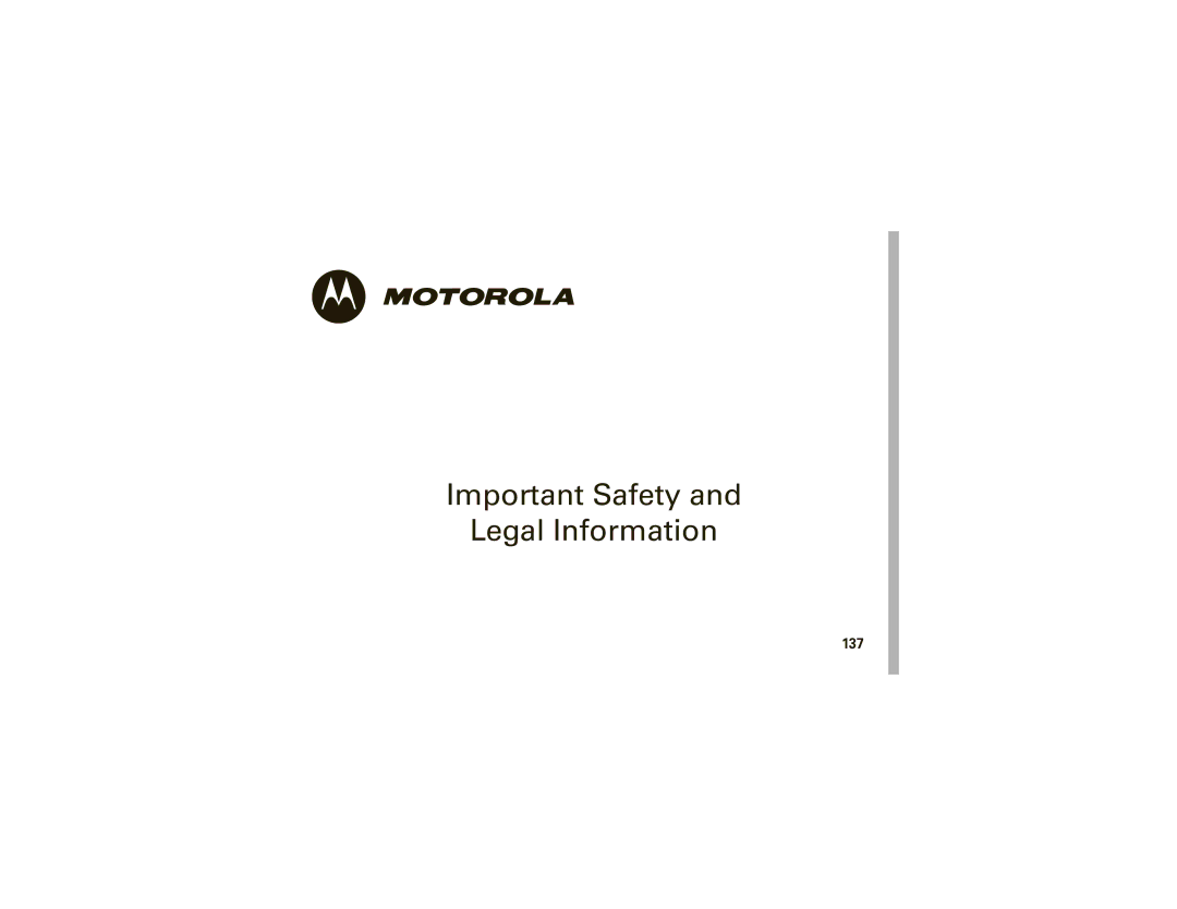 Motorola V750 manual Important Safety Legal Information 