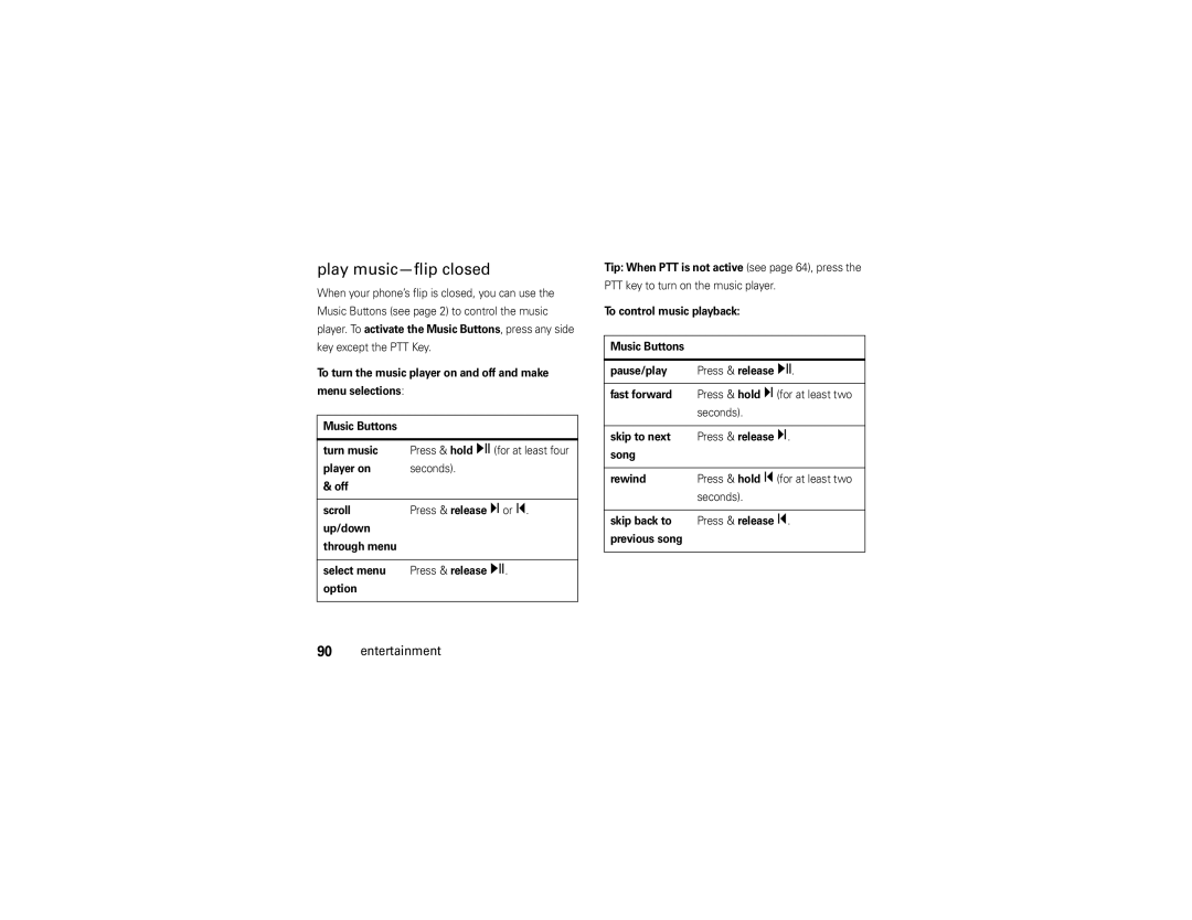 Motorola V750 manual Play music-flip closed 