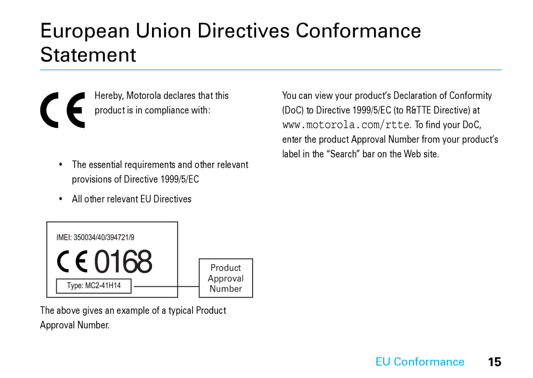 Motorola V8 Blue manual EU Conformance, All other relevant EU Directives 