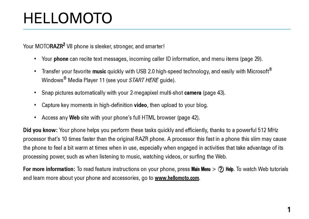 Motorola V8 Blue manual Hellomoto 