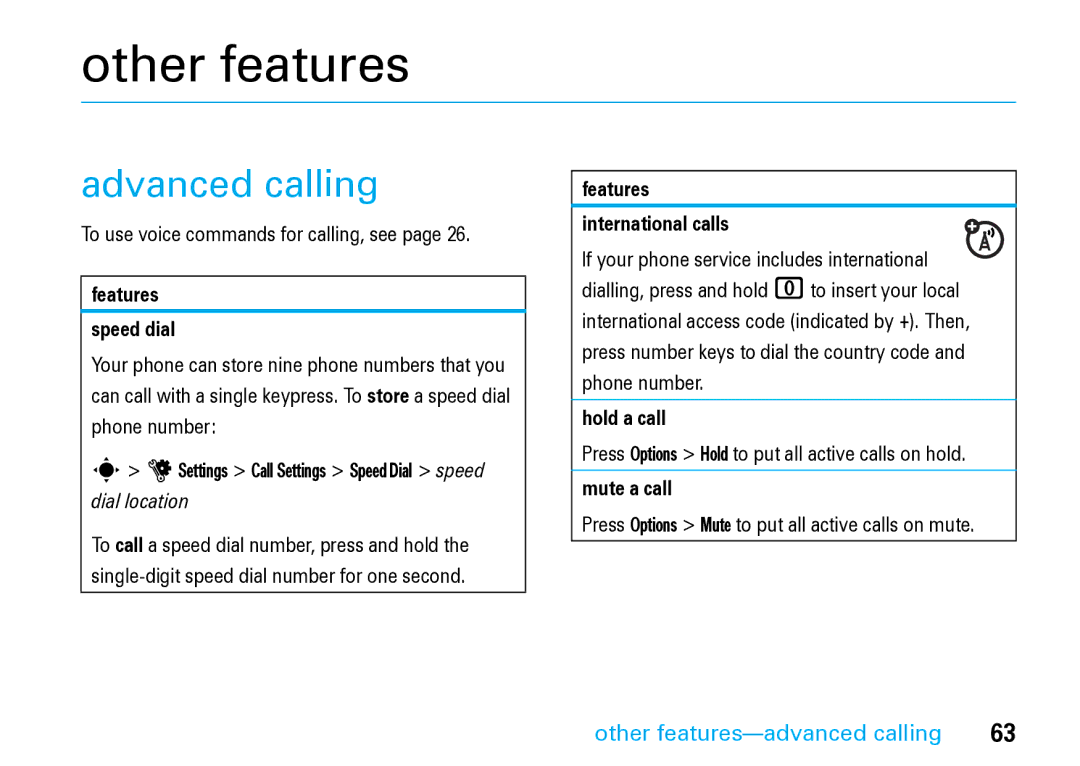 Motorola V8 Blue manual Advanced calling, Other features-advanced calling 