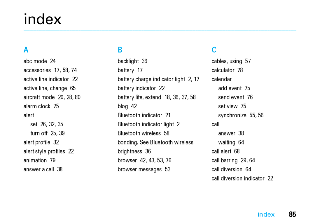 Motorola V8 Blue manual Index 