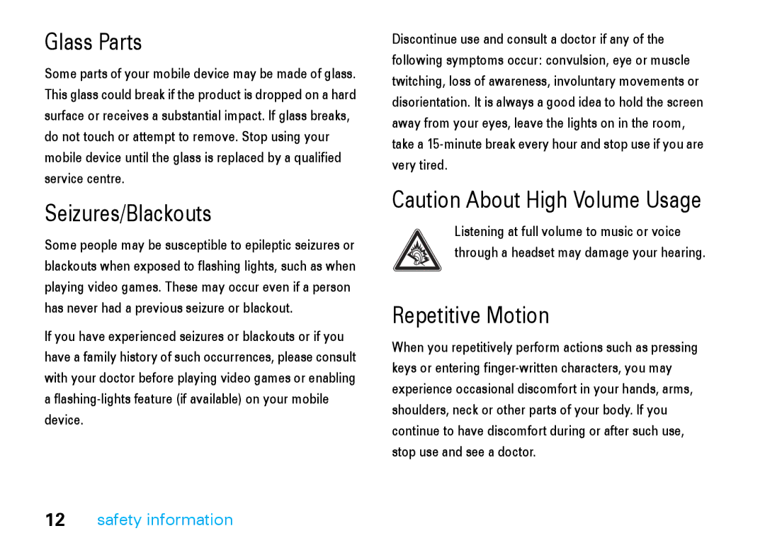 Motorola V8 manual Glass Parts 