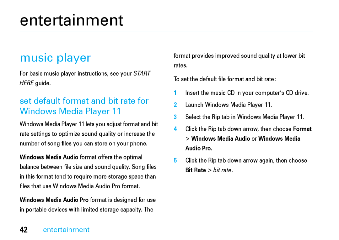 Motorola V8 manual Entertainment, Music player 