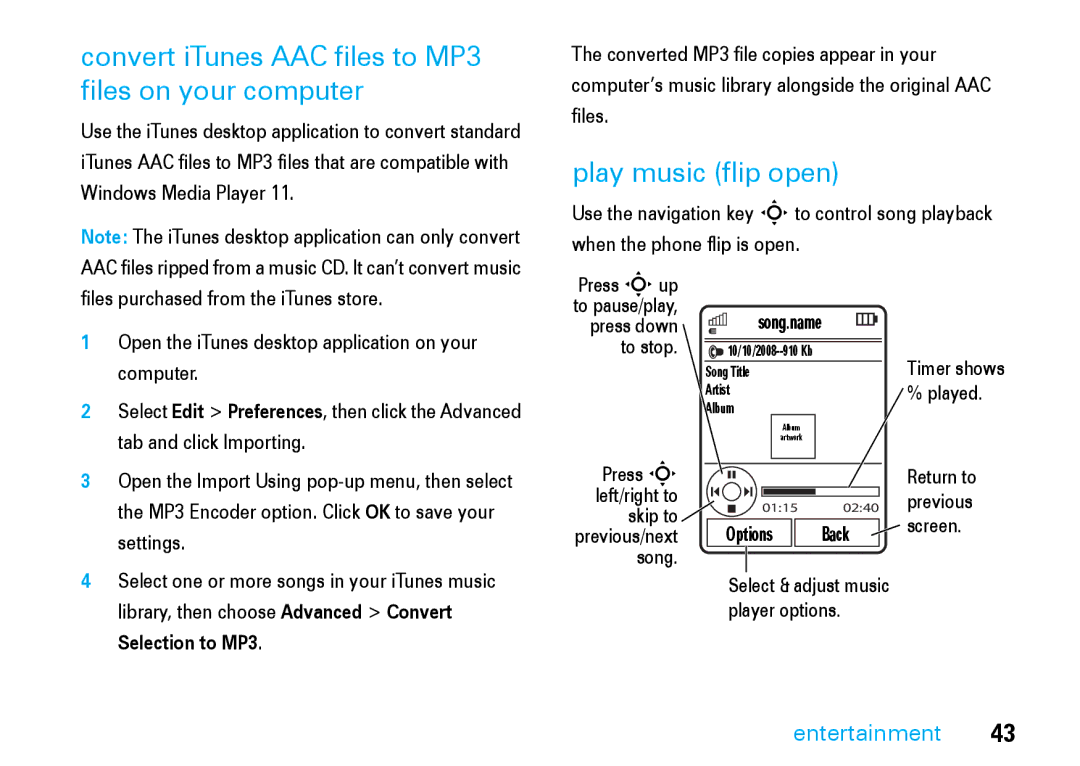 Motorola V8 manual Selection to MP3 