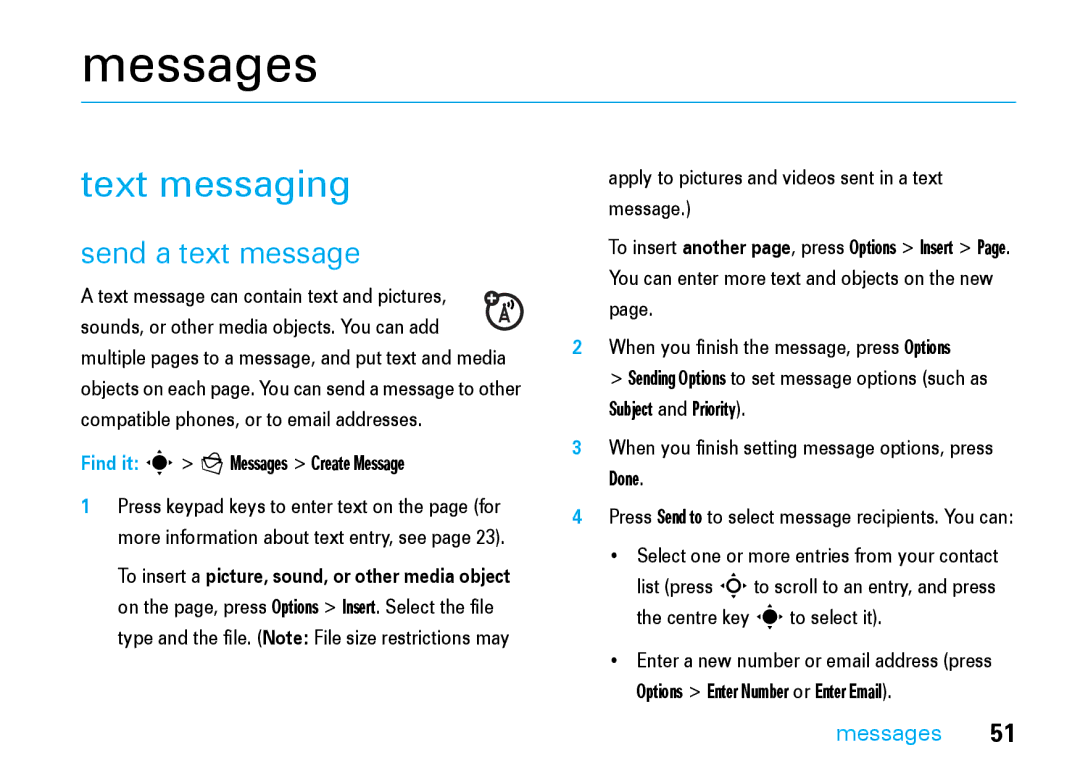 Motorola V8 manual Messages, Text messaging, Send a text message 