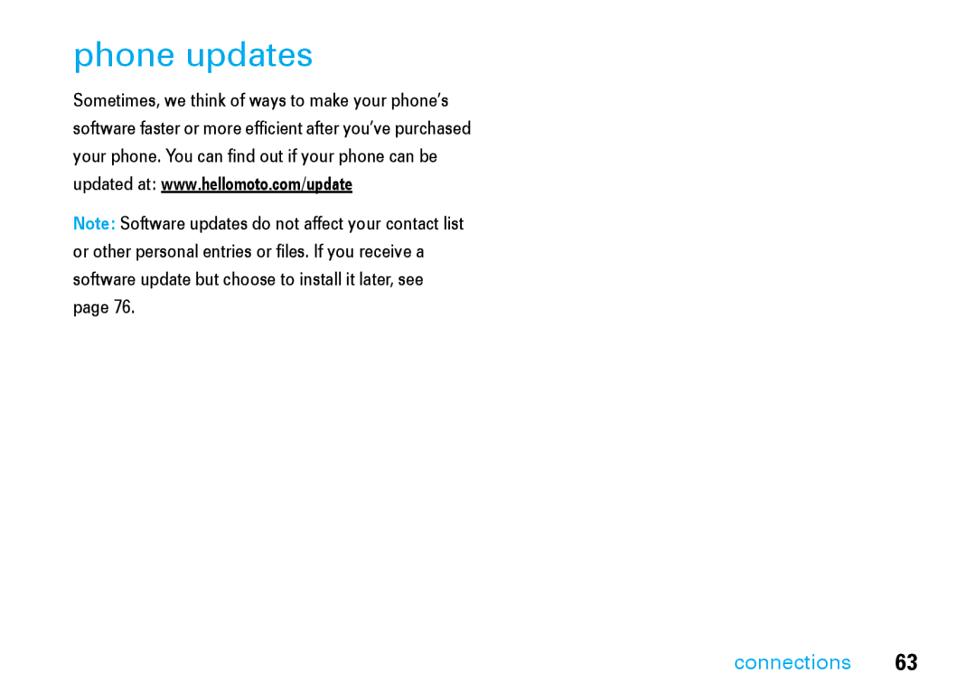 Motorola V8 manual Phone updates 