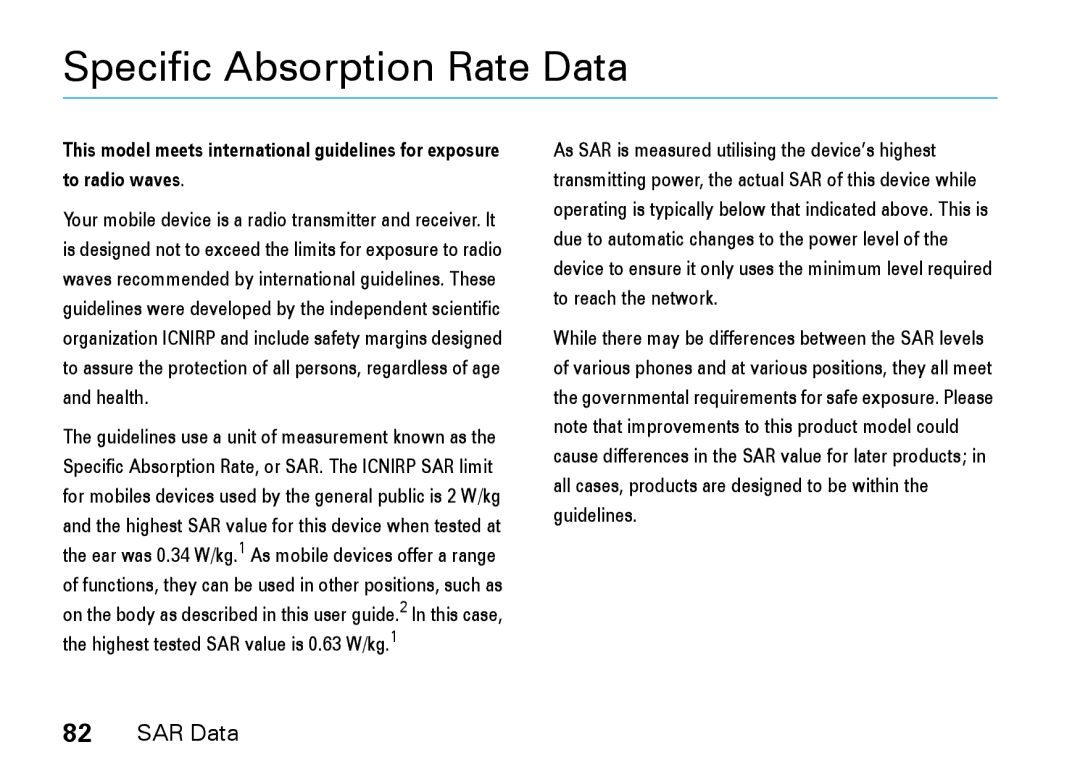 Motorola V8 manual Specific Absorption Rate Data 