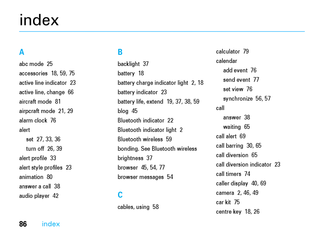 Motorola V8 manual Index 