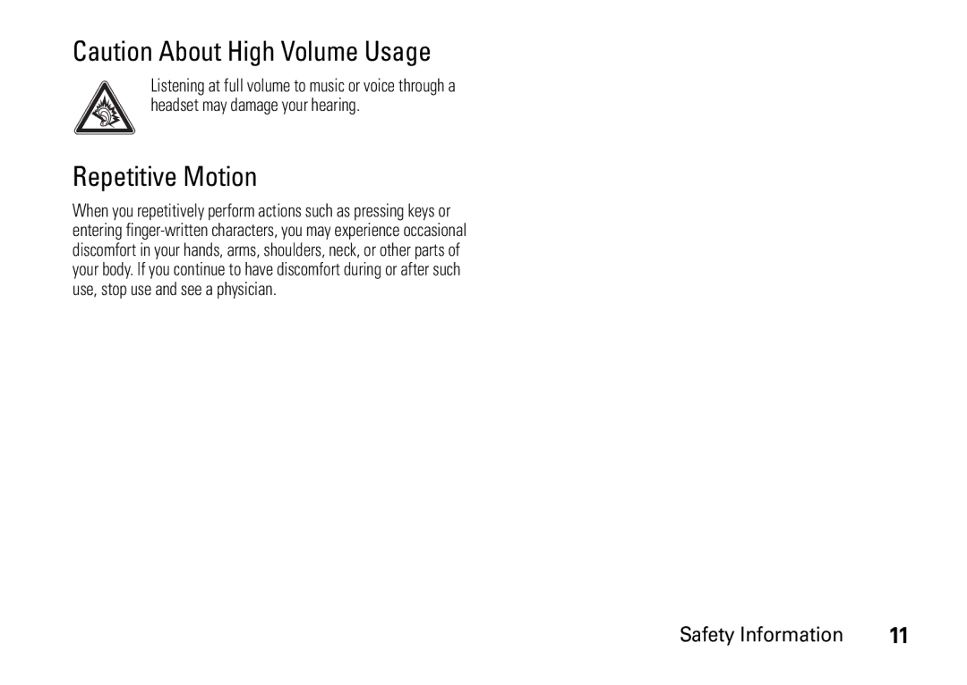 Motorola V8 manual Repetitive Motion 