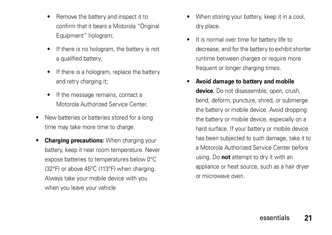 Motorola V8 manual When storing your battery, keep it in a cool, dry place 