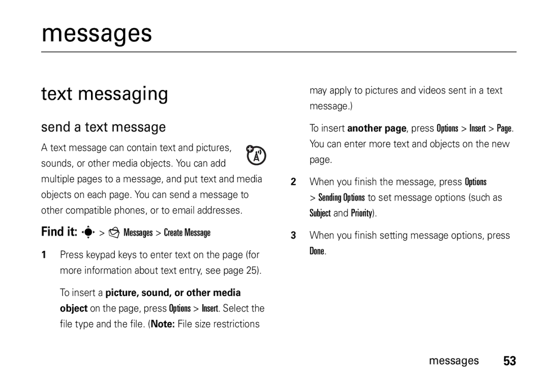 Motorola V8 manual Messages, Text messaging, Send a text message 