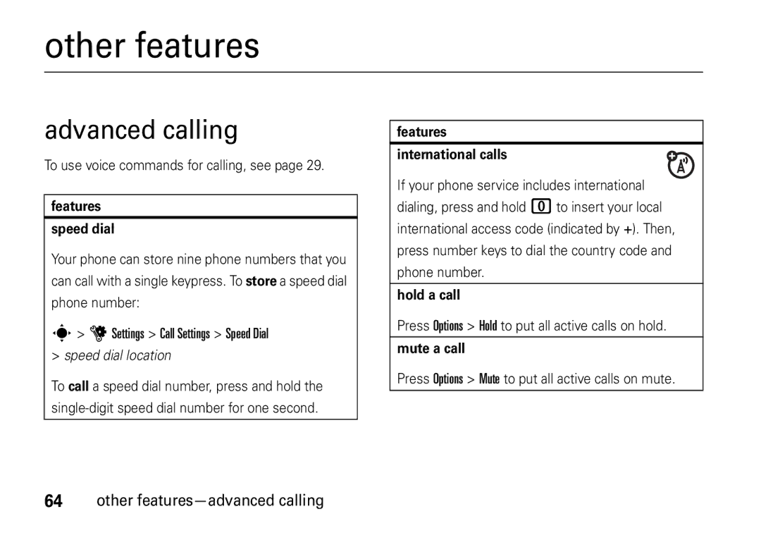 Motorola V8 manual Advanced calling, Other features-advanced calling 