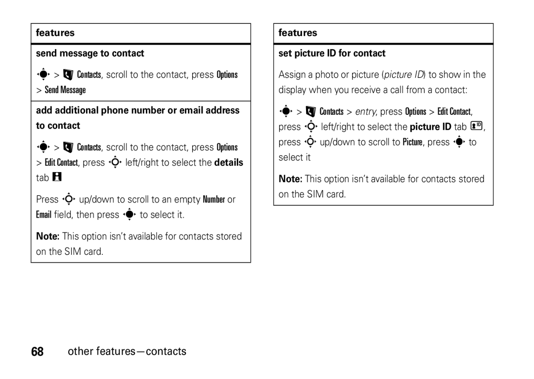 Motorola V8 Features Send message to contact, Contacts, scroll to the contact, press Options Send Message, To contact 