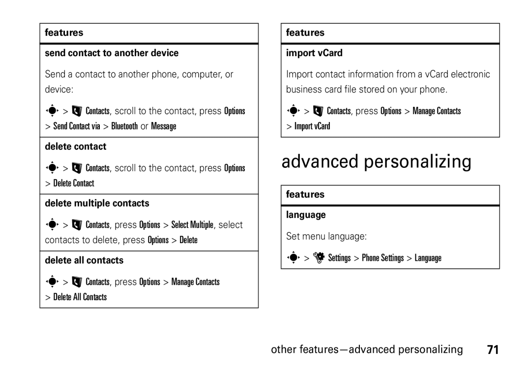 Motorola V8 manual Advanced personalizing 