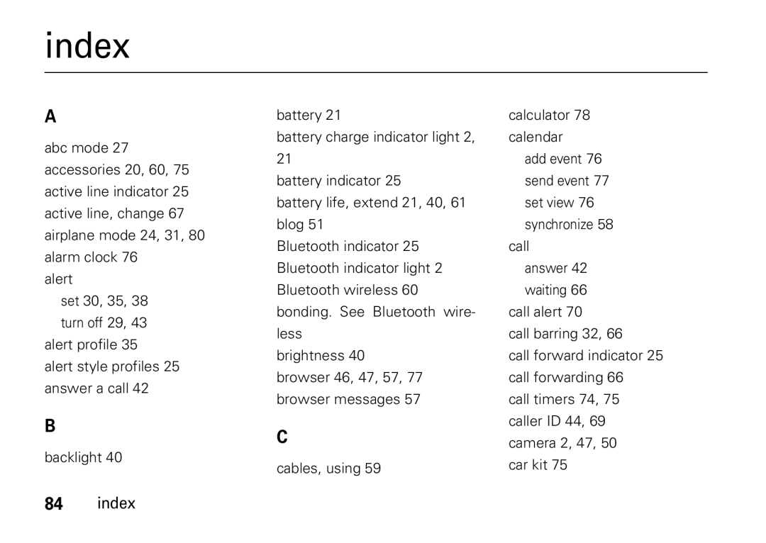 Motorola V8 manual Index 