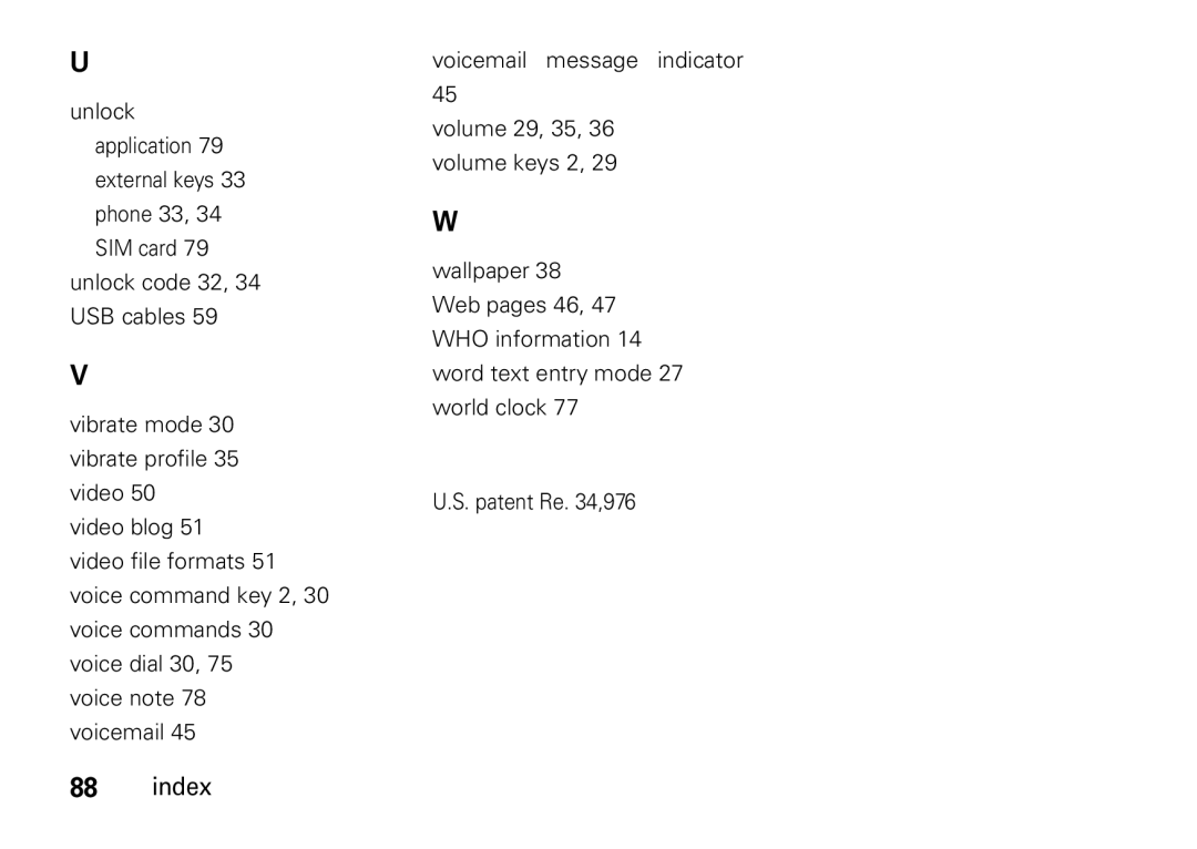 Motorola V8 manual Index 