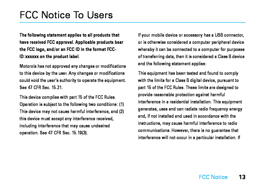 Motorola V8 manual FCC Notice To Users 