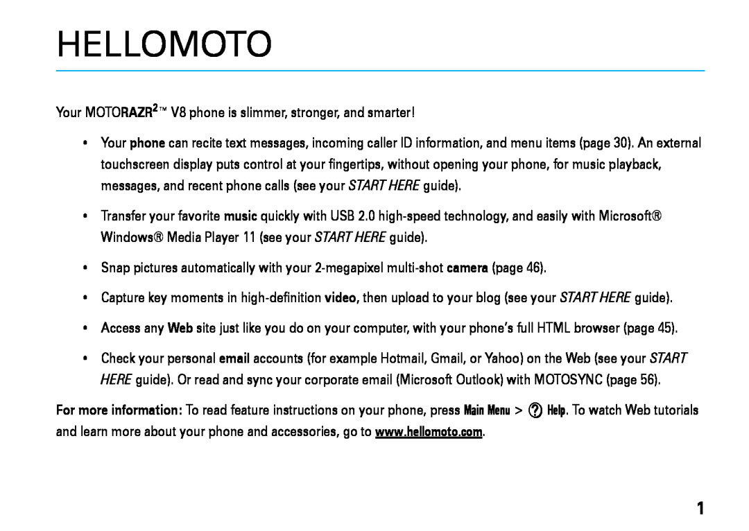 Motorola V8 manual Hellomoto 