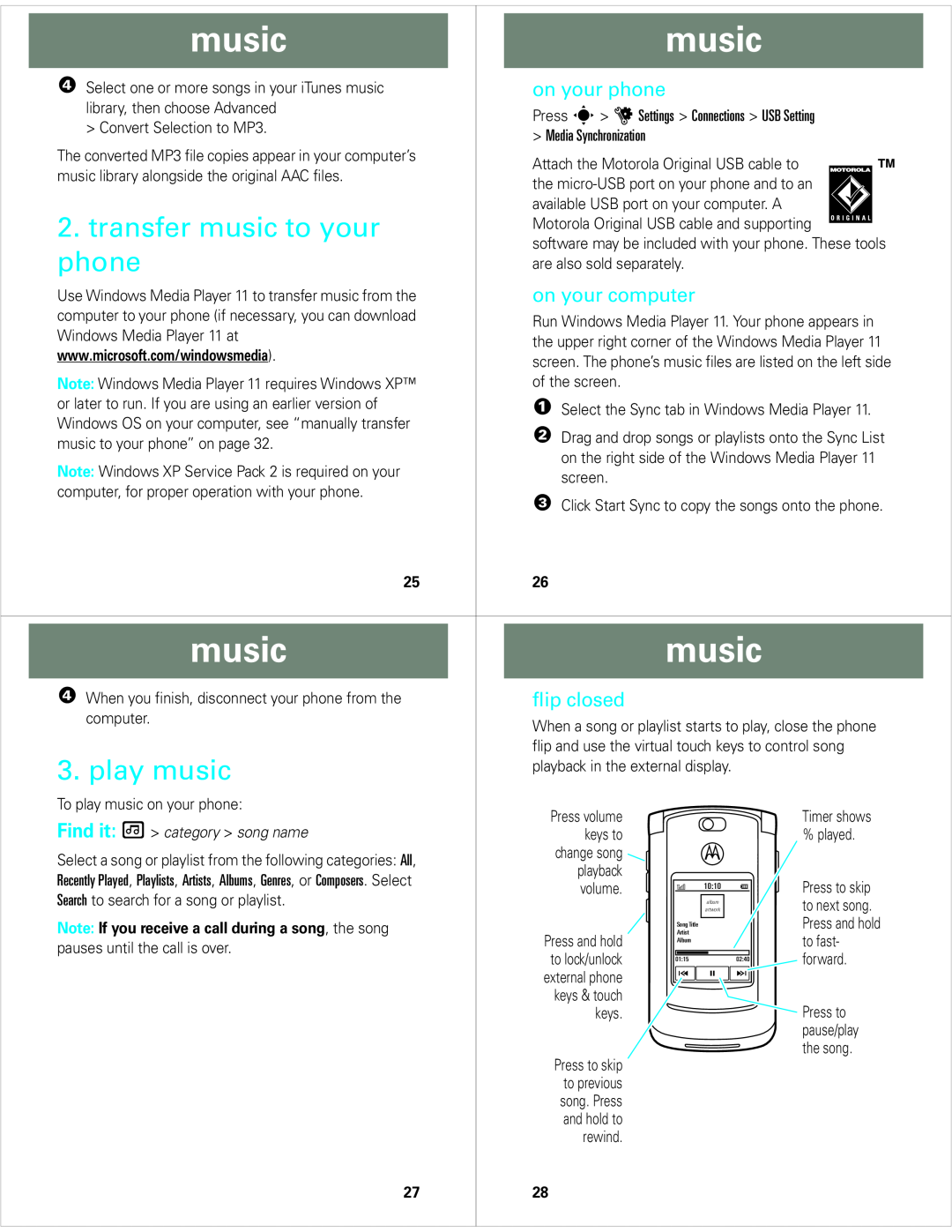 Motorola V8 manual music, on your phone, on your computer, flip closed, Find it category song name 