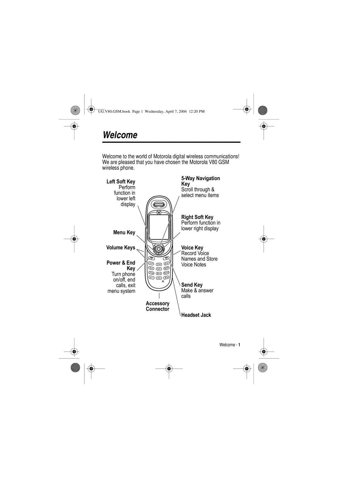 Motorola V80 manual Welcome 