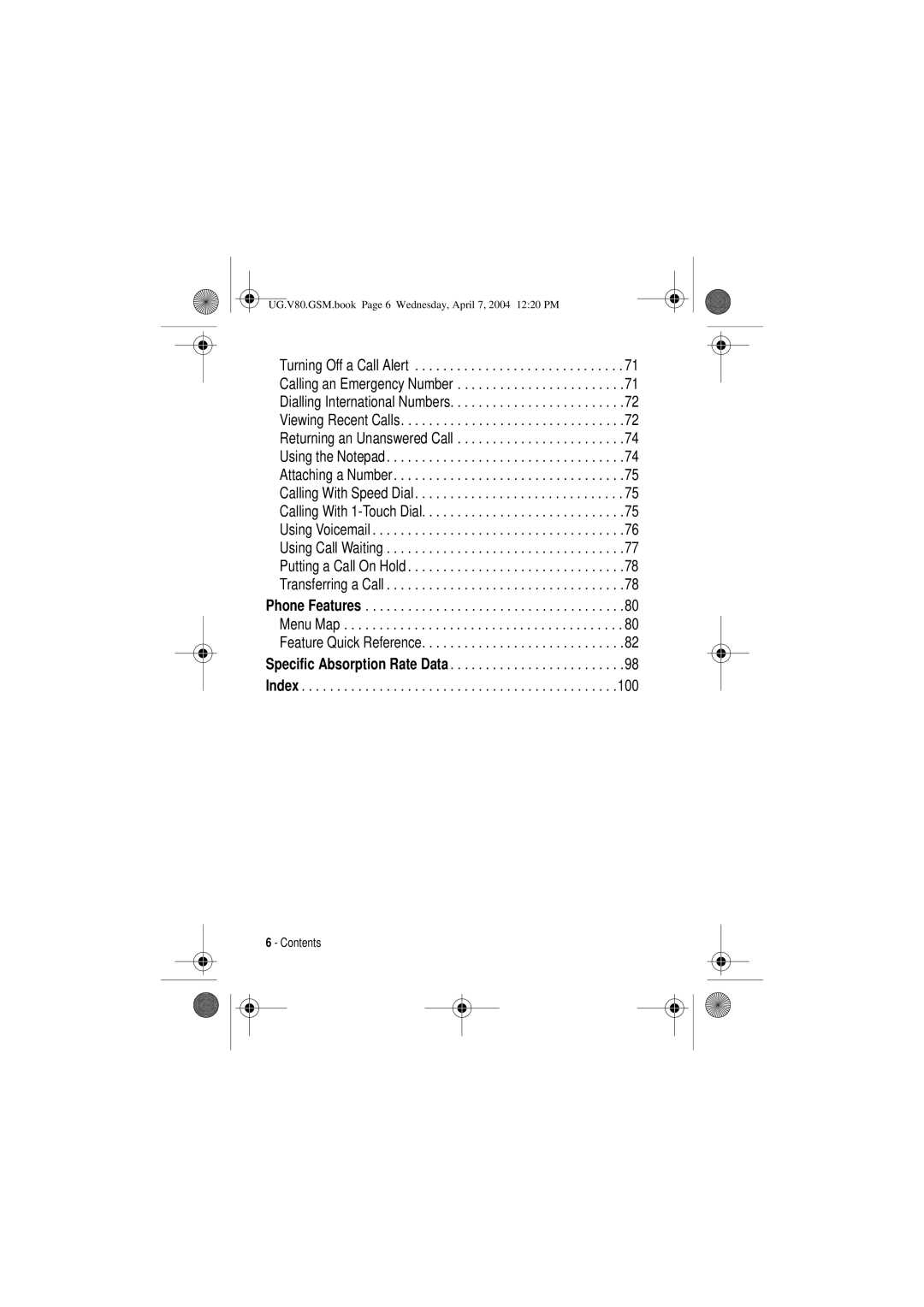 Motorola manual UG.V80.GSM.book Page 6 Wednesday, April 7, 2004 1220 PM 