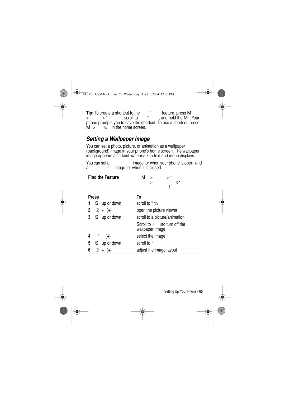 Motorola V80 manual Setting a Wallpaper Image, Doosdshu 2SHQ or 